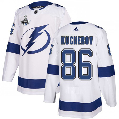 Men Adidas Tampa Bay Lightning 86 Nikita Kucherov White Road Authentic 2020 Stanley Cup Champions Stitched NHL Jersey